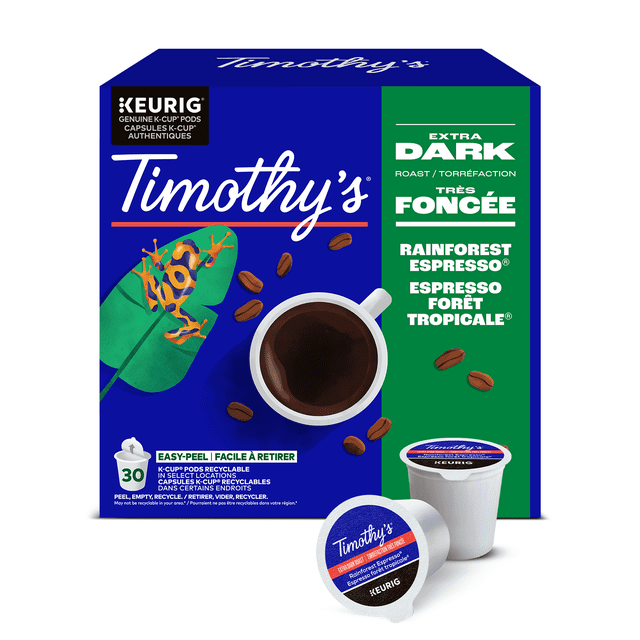 Timothy's Espresso Forêt Tropicale, Torréfaction Très Foncée, Capsules de Café K-Cup