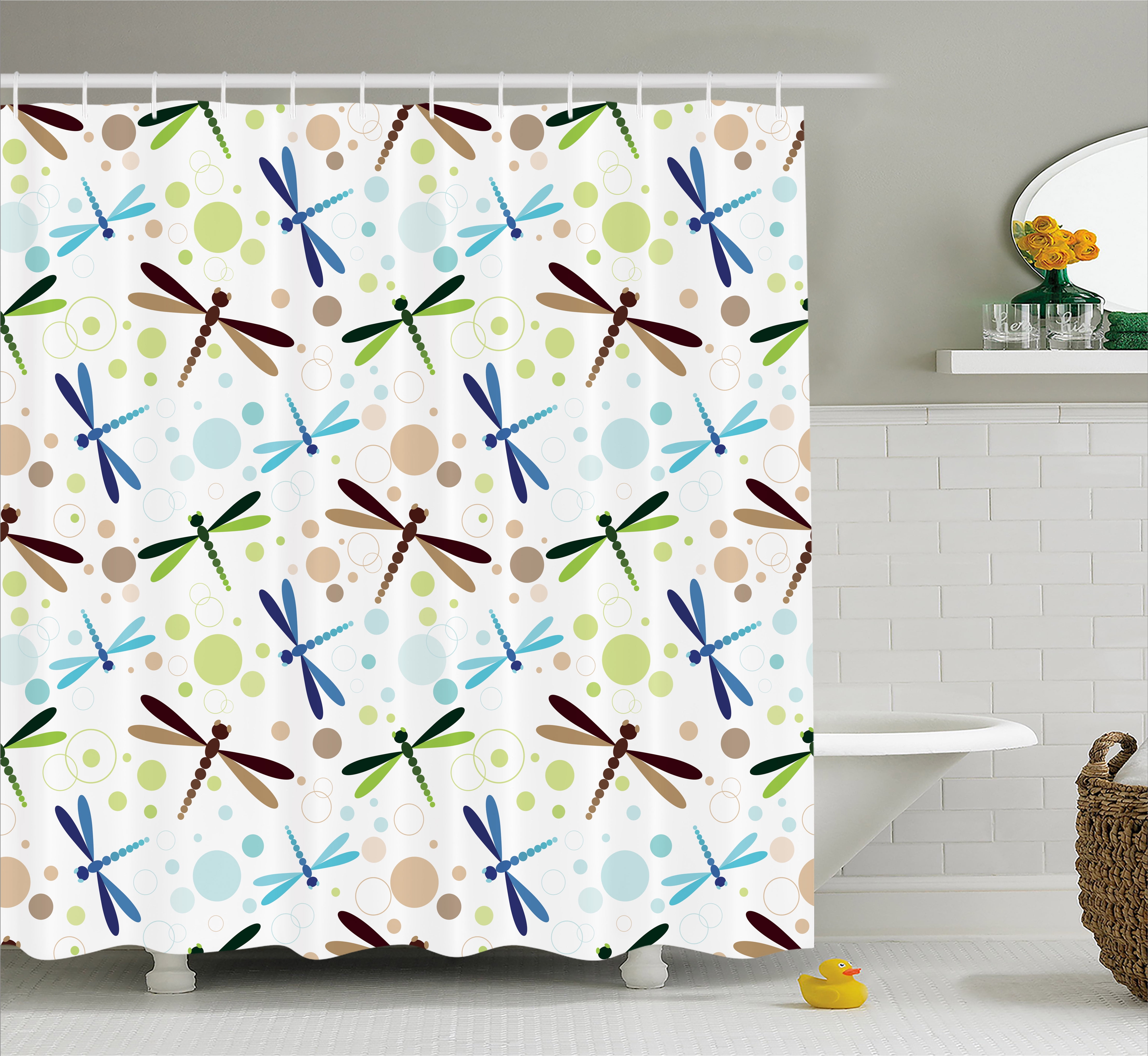 Dragonfly Shower Curtain, Colorful Toned Flying ...