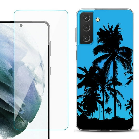 Slim-Fit TPU Fashion Phone Case for Samsung Galaxy S21 FE 5G Fan Edition, with Tempered Glass Screen Protector, by OneToughShield ® - Tropical Summer