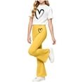 thumbnail image 6 of Juorvia Girls 2 Piece Outfits Summer Loose Fitted Crew Neck T-Shirts Micro Flare Elastic Waist Pants(2-3 Years,Yellow1), 6 of 6
