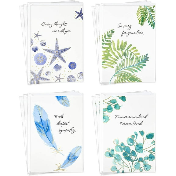 QIVERVE Sympathy Cards Assortment, Watercolor Nature (12 Assorted Thinking of You Cards with Envelopes)