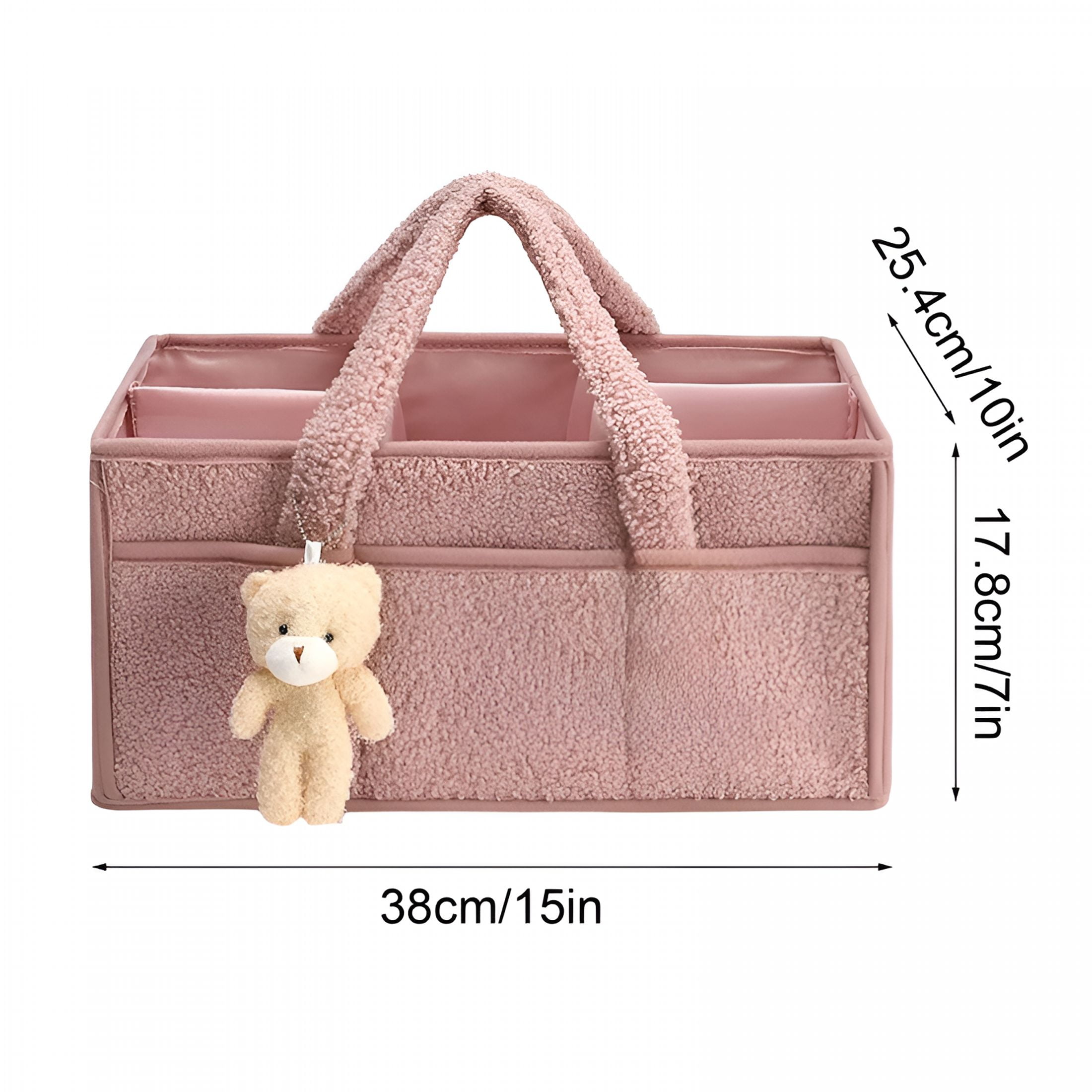 LAMIRO Diaper Caddy Organizer with Handle,Portable Diaper Storage Basket Bin for Wipes,Shower Gift Basket for Woman Man,Car Caddy Organizer,Pink