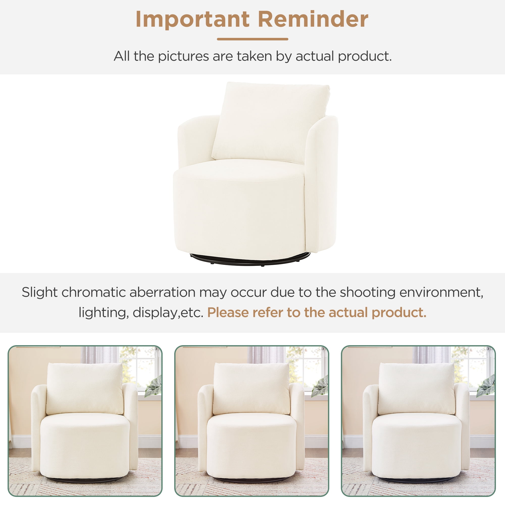 29.9" Swivel Barrel Chair, 360° Upholstered Swivel Chair with Curved Design for Living Room, Bedroom, Office and Hotel, Beige