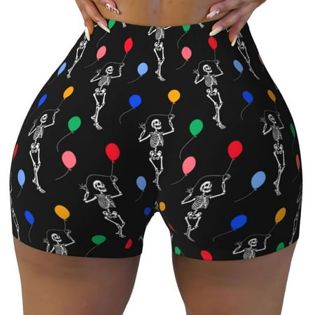 Workout Shorts Women  skull halloween design Biker Shorts for Women Running Gym Spandex Shorts Tummy Control