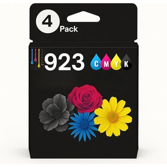 4 Pack Ink Cartridge Compatible for 923XL 923. Includes Black, Cyan, Magenta and Yellow Cartridges. 923e Works with Printers OfficeJet 8120, 8130, 8133 OfficeJet Pro 8135e, 8138e, 8122e.