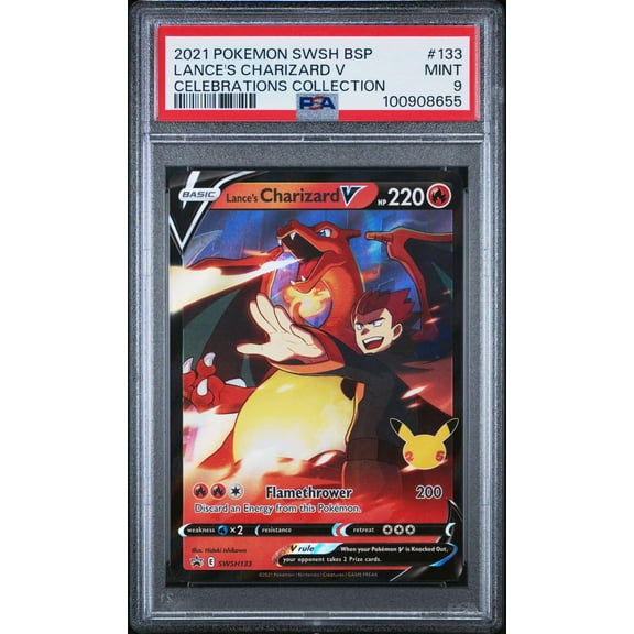 Collectible Graded 2021 Pokemon SWSh Black Star Promo #133 Lance's Charizard V PSA 9 Celebrations Collection Trading Card