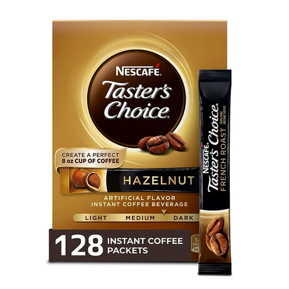 Nescafe Instant Coffee Beverage, Hazelnut, 16 count (Pack of 8)