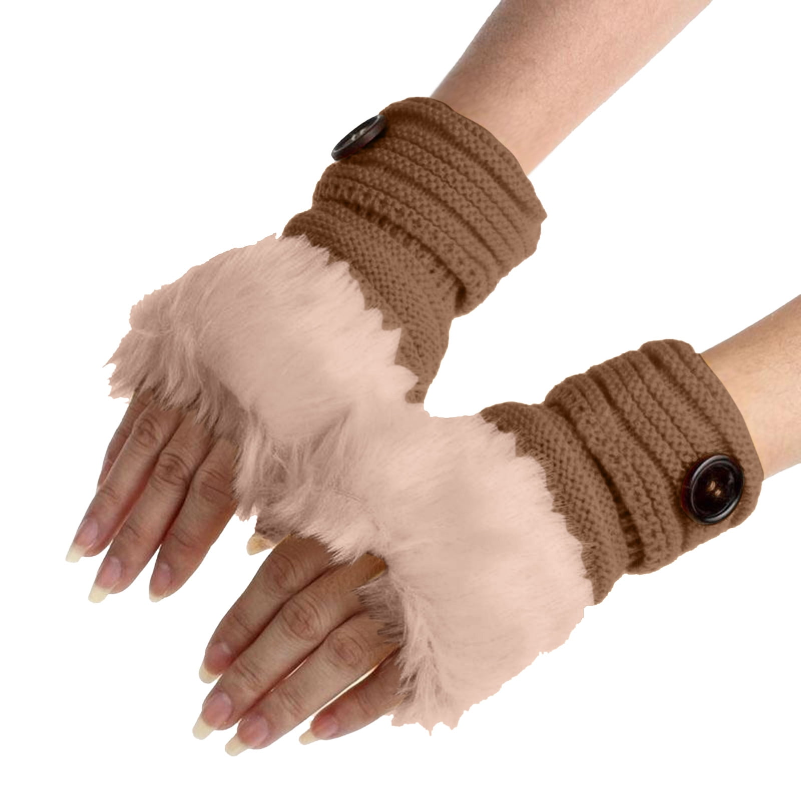 Women Ladies Winter Faux Fur Fingerless Gloves Mittens Soft Warm Fur Lined UK