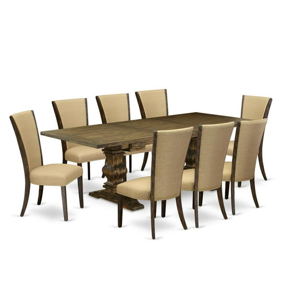 East West Furniture Lassale 9-piece Wood Dining Set in Jacobean Brown