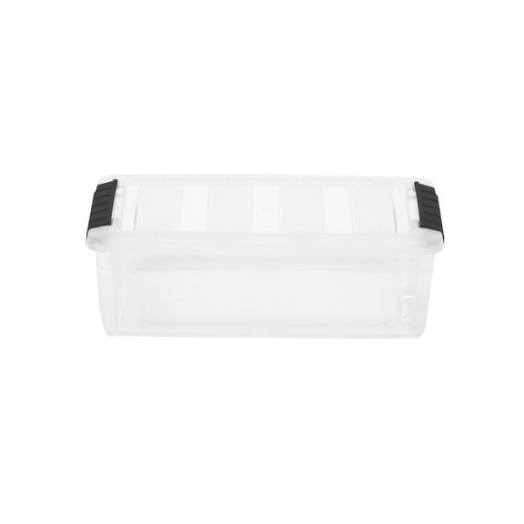 IRIS USA, 5.7 Quart Stack & Pull Clear Plastic Nesting Black Latching Storage Container [ Pack of 12 ]