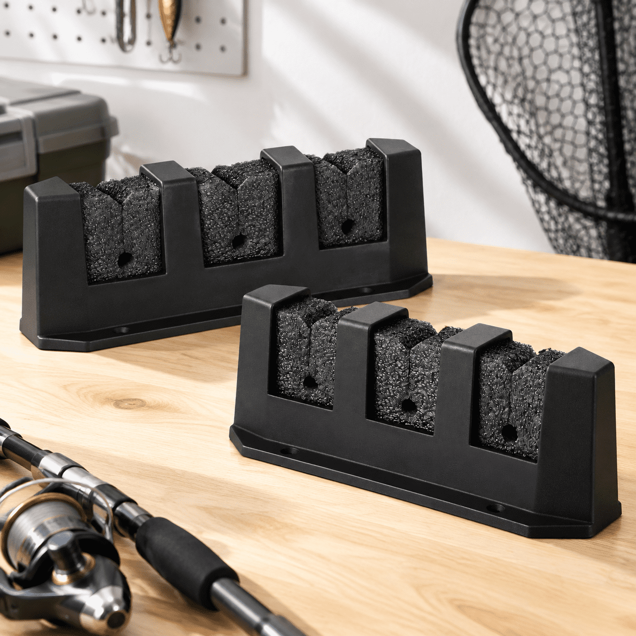 2 Pack Wall Mount Fishing Rod Holders Horizontal 3-Pole Boat Rack for Garage or Marine Use