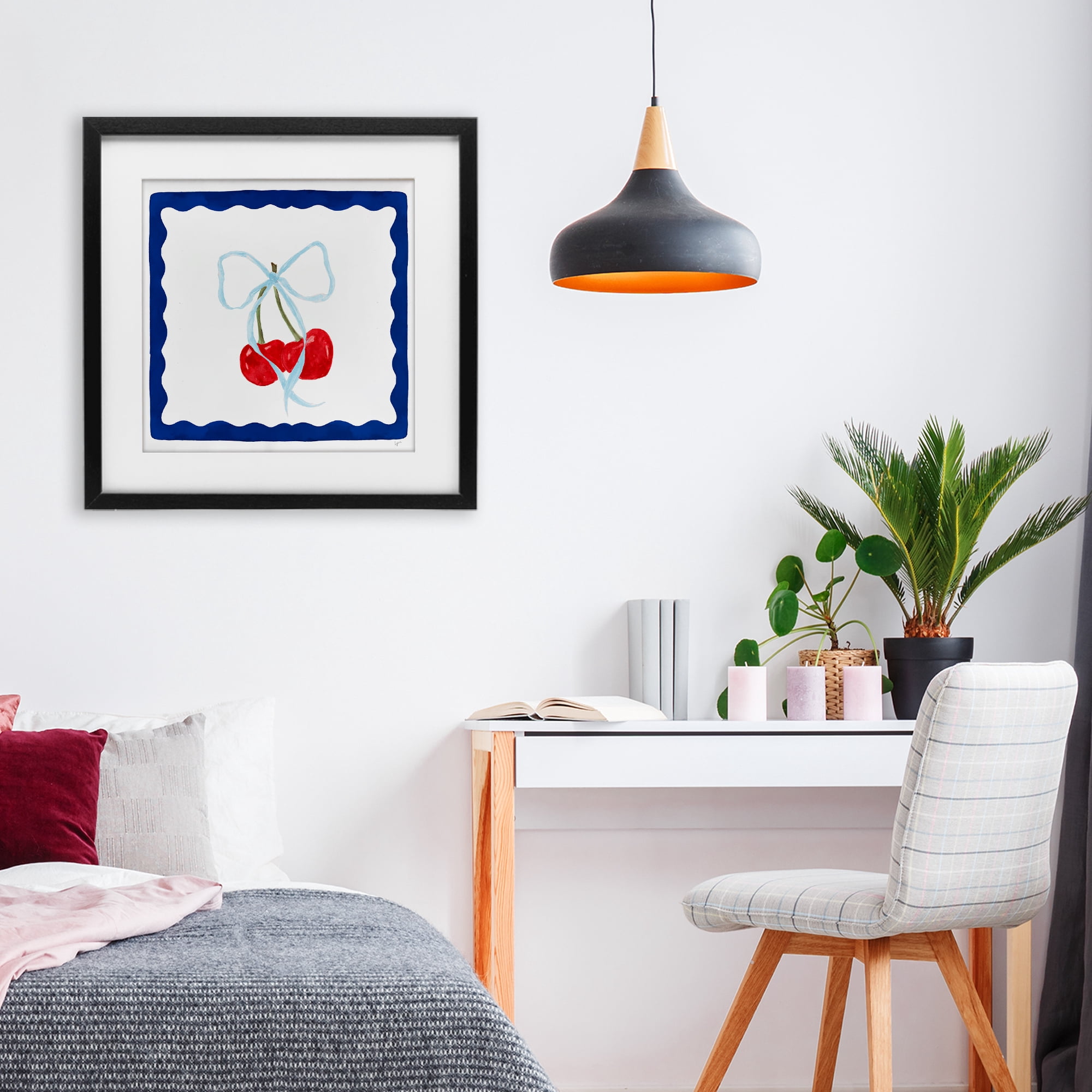 Stupell Industries Summer Bordered Cherries Black Framed Print Under Glass, design by Lucille Price