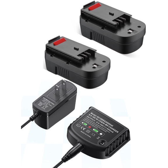2Pack 18V 3.7Ah Replacement Battery for Black & Decker HPB18 HPB18-OPE 244760-00 A1718 FS18FL FSB18 Firestorm   Battery Charger for Black and Decker Cordless Tools 7.2V 9.6V 12V 14.4V 18V