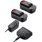 2Pack 18V 3.7Ah Replacement Battery for Black & Decker HPB18 HPB18-OPE 244760-00 A1718 FS18FL FSB18 Firestorm + Battery Charger for Black and Decker Cordless Tools 7.2V 9.6V 12V 14.4V 18V