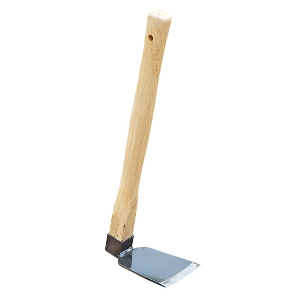 Small Garden Hoe with Wooden Handle, 3.9 x 3.3 in / 10 x 8.5 cm Stainless Steel Narrow Hoe, Pre-Assembled Short Handle Hoe for Weeding, Planting, Soil Loosening, and Gardenin