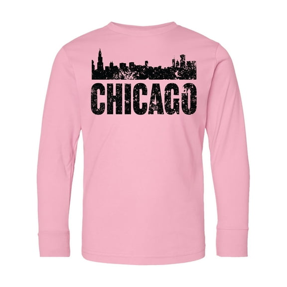 Inktastic Chicago Skyline Grunge Long Sleeve Youth T-Shirt