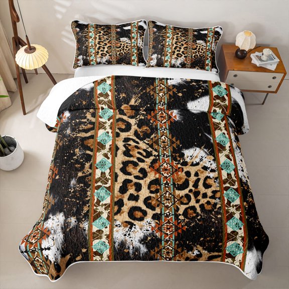 Erosebridal Tribal Aztec Twin Quilt Set, Leopard Cheetah Print Twin Coverlet Set, 2pcs