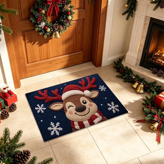 Lumulena 40 × 60cm Christmas Mat - Delicate Edging, Anti Slip and Dirt Resistant Foot Pad, Crystal Velvet Floor Carpet, Entrance Holiday Decoration for Bedroom and Living Room in The Foyer