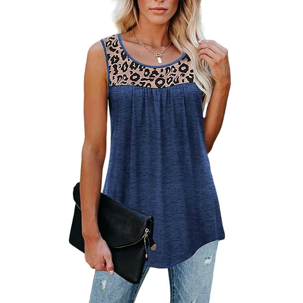 Niuer Women Casual Vest Tank Tops Loose Casual Sleeveless Beachwear Shirts Blouses High Low Hem Tunic Top Leopard Print Camisole T Shirts Navy Blue S(US 2-4) - Walmart.com