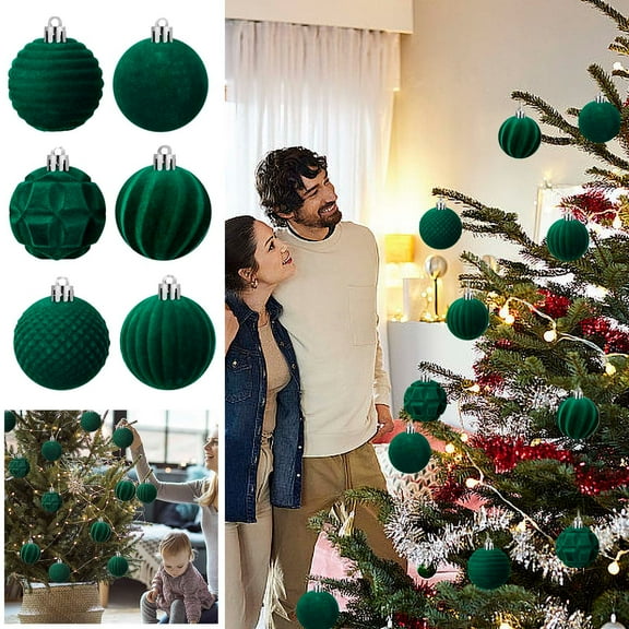 Czzoypi 30Pcs Velvet Christmas Tree Balls Ornaments (Green), Christmas Tree Balls Ornaments for Xmas Christmas Tree 50mm/1.97" Big Shatterproof Christmas Hanging Balls for Christmas Decorations