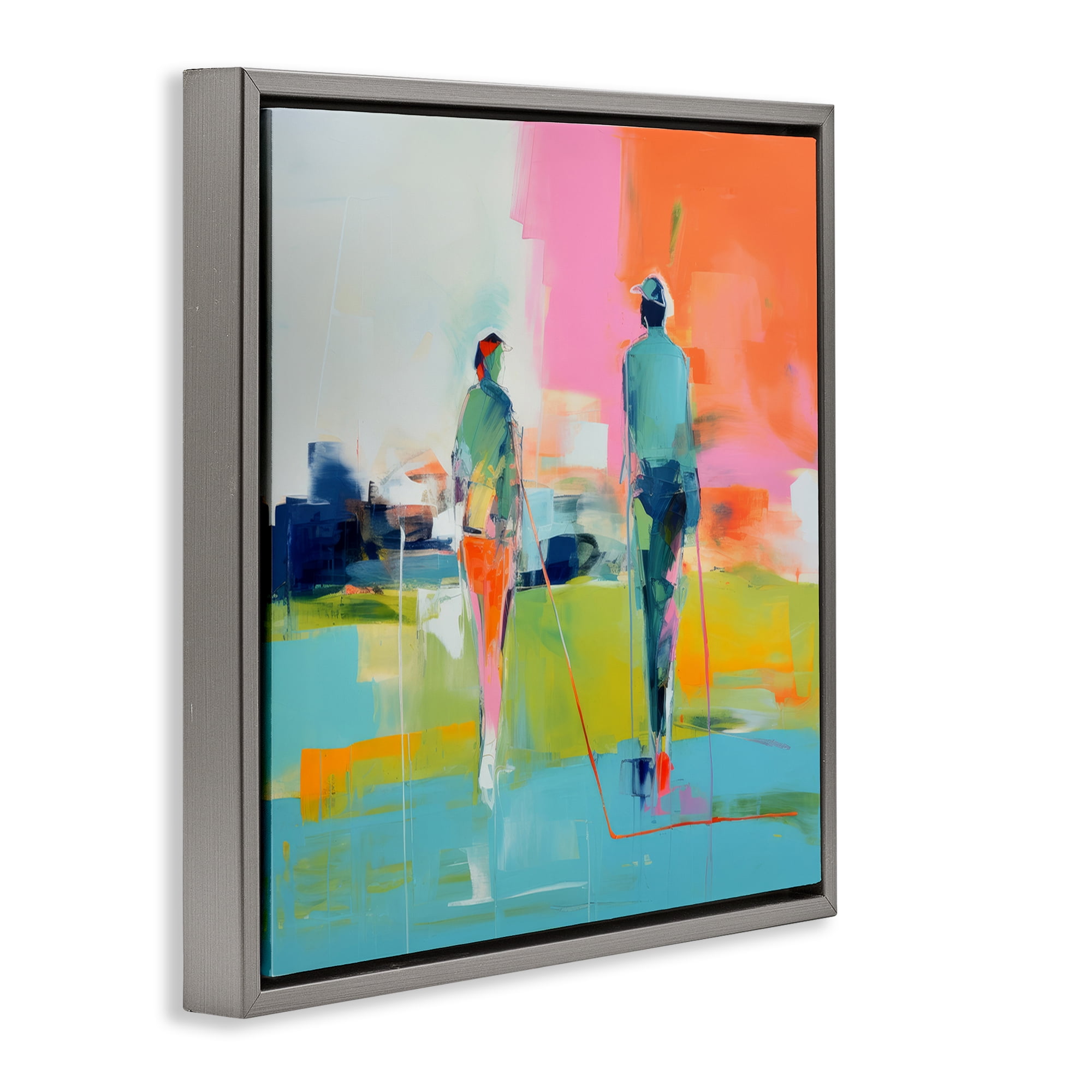 Stupell Industries Modern Golfers Scene Abstract Painting Gray Floater Framed Canvas Art Print Wall Art, 25 x 25
