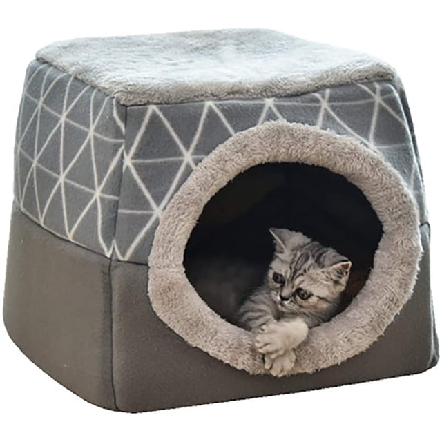 Cat Cave House Bed Pet Nest Saco de dormir 2 en 1 Plegable Cuddly oso de fresa Electrónica