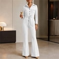 thumbnail image 2 of Edvintorg Women Jumpsuit Lapel Cargo Pocket Button Down Romper Long Sleeve Jumpsuits with Flare Pant Womens Clothing S-XL White, 2 of 6