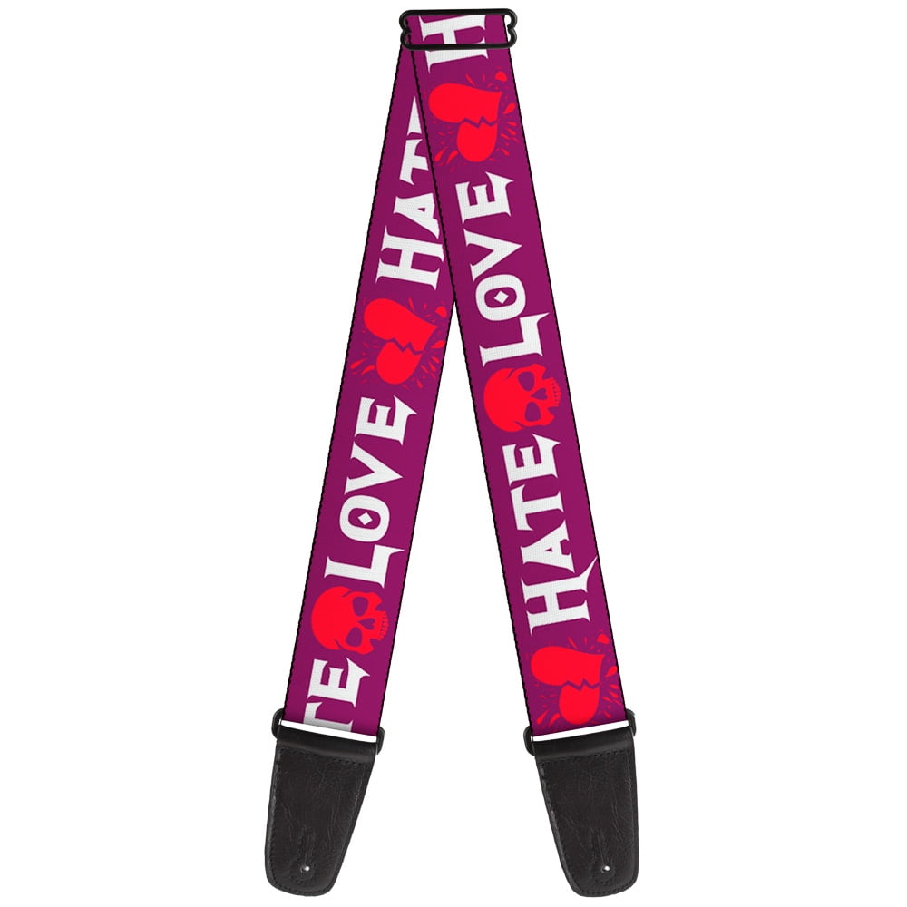 Buckle-Down Guitar Strap, Love Hate Purple White Fuchsia, 2 Inches Wide