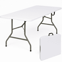 YouYeap Folding Utility Table 6ft Fold-in-Half Portable Plastic Picnic Party Dining Camp Table, White