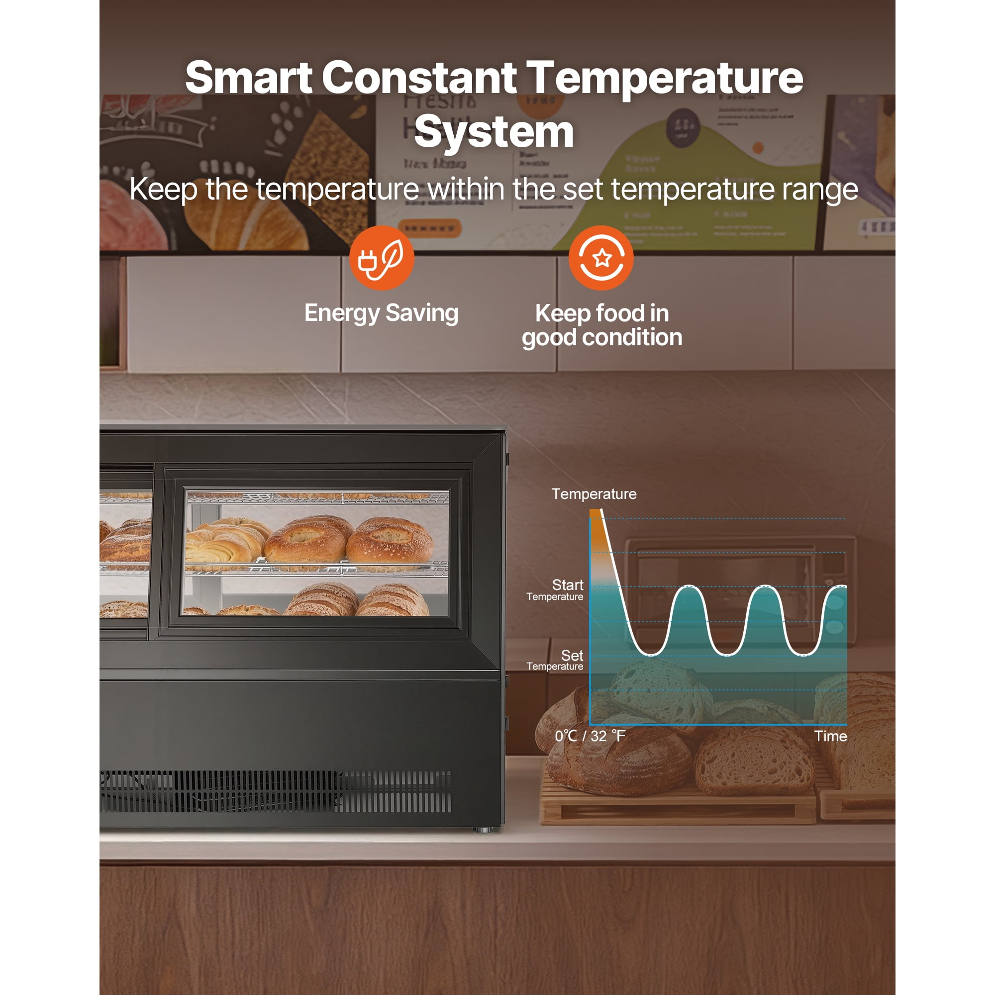 KFFKFF Refrigerated Display Case, 7.1 Cu.Ft./190L Countertop Pastry Cooler, 2-Tier Commercial Cake Fridge with LED Lighting, Efficient Cooling, Frost-Free Air Circulation, Ideal for Dessert Shops