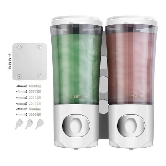 AOOOWER Bathroom Wall Mounted Shampoo and Conditioner Dispenser Large Capacity with 450ml Chambers Shower Soap Holder