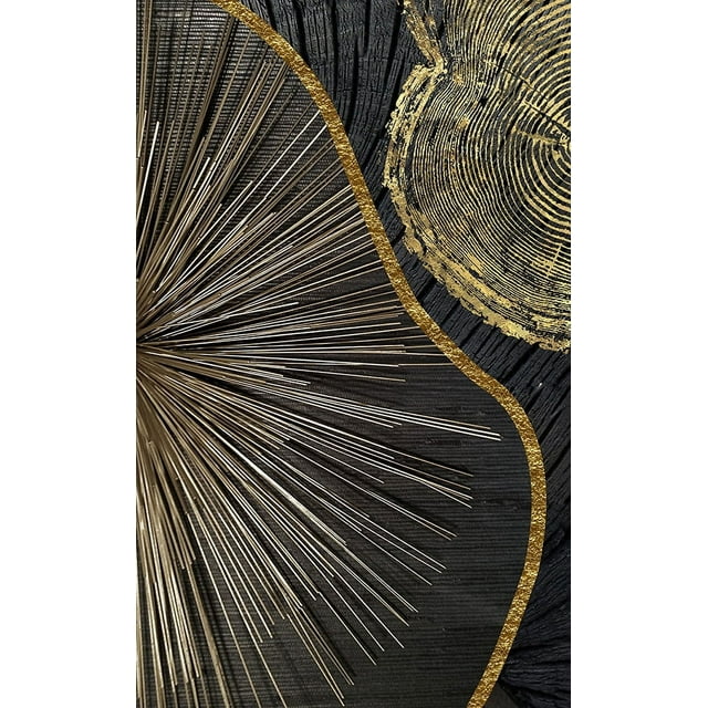 Black Gold Rough Organic Texture of Tree Rings Canvas Abstract Poster Wall Art Pictures Circle Line Paintings For Living Room50 x 70 cm (without frame),2