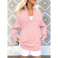 thumbnail image 6 of Women'S Long Sleeve Quarter Zip Pullover Sweater Casual Loose V Neck Collared Ribbed Knit Tops Pink XL, 6 of 7