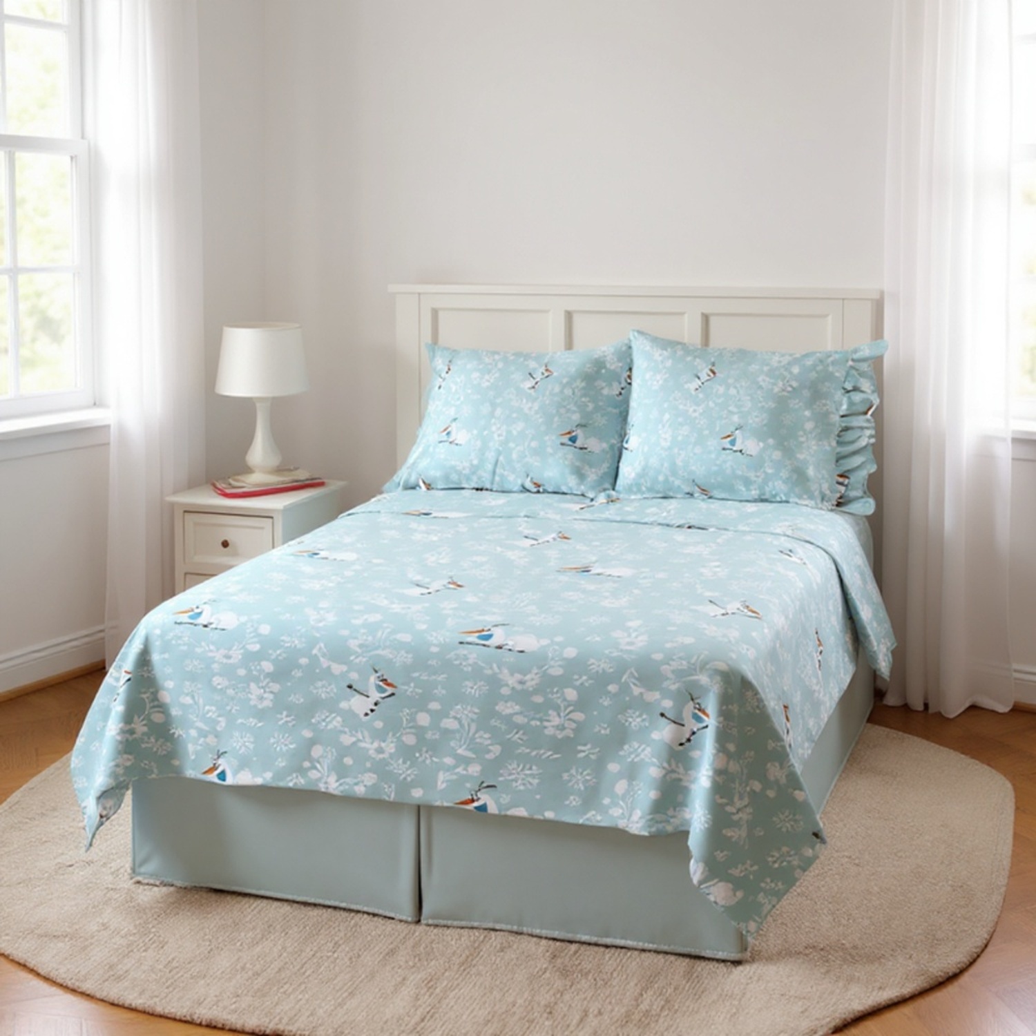 Disney Frozen Icy Adventure 4-Piece Full Sheet Set, Kids, White and Blue