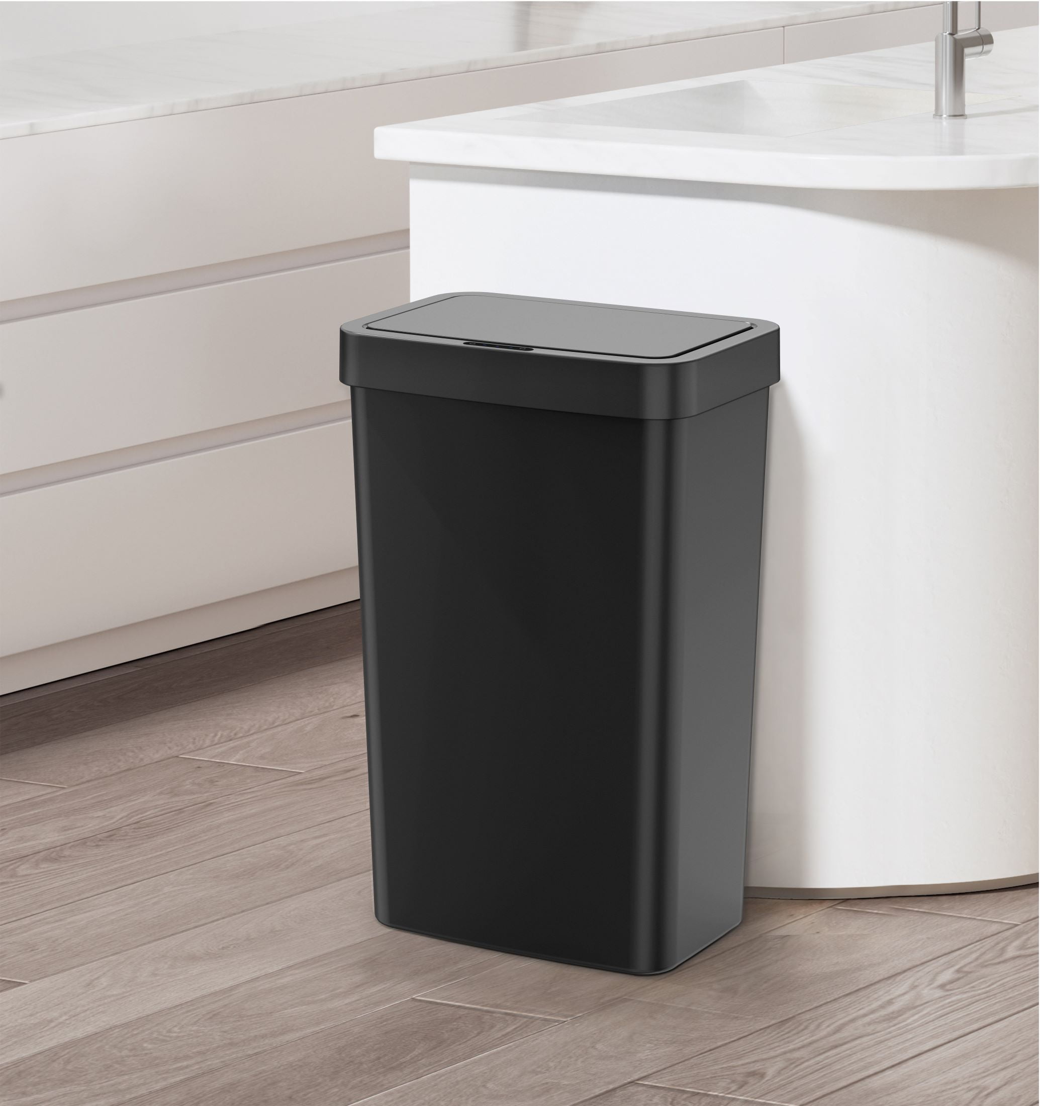 Mainstays 13.2 Gallon Kitchen Sensor Trash Can, Plastic Motion Sensor Kitchen Trash Can, Black  (图2)