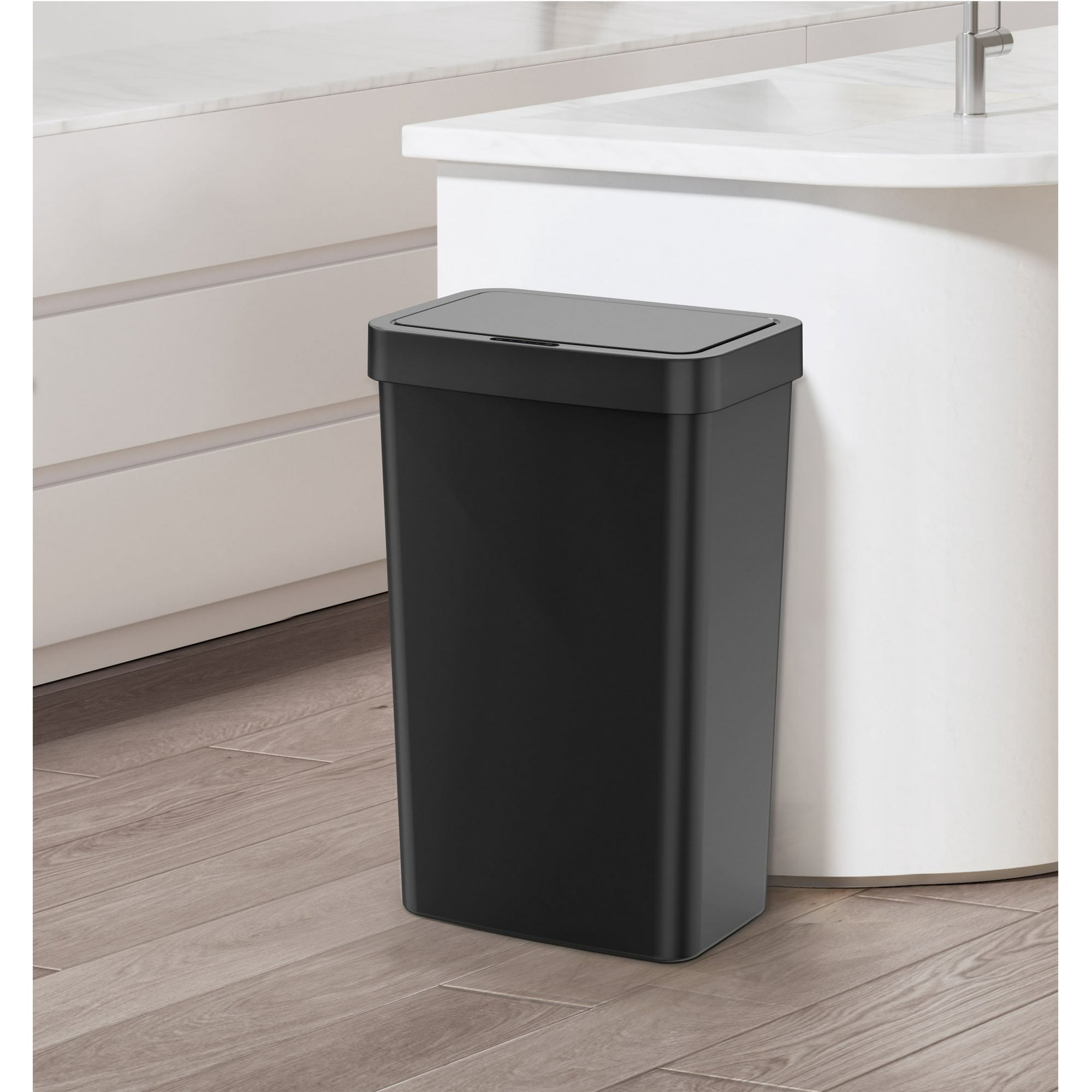 Mainstays 13.2 Gallon Kitchen Sensor Trash Can, Plastic Motion Sensor Kitchen Trash Can, Black