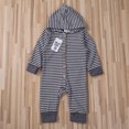 thumbnail image 2 of Mialoley Baby's Striped One-piece Romper, Long Sleeve Button Hooded Bodysuit, 2 of 4