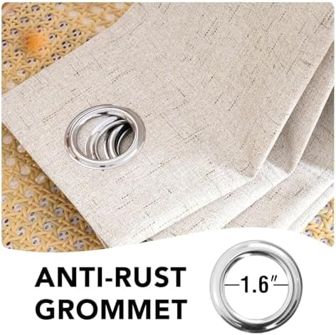 Linen Curtains 100% Blackout Curtains for Bedroom 102 inch Long Full Light Blocking Nature Linen Blended Window Curtains for Living Room Nickel Grommet (2 Panels, Natural)