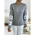 thumbnail image 6 of Female Floral Pattern Crewneck Long Sleeve Drop Shoulder Sweaters Pullover Tops Light Gray XL, 6 of 9