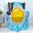 thumbnail image 4 of Summer Soft Flannel Fleece Blanket, Vivid Sun Pattern over Blue Waves Vacation Themed Holiday Joy Ocean Illustration, Cozy Plush for Indoor and Outdoor Use, 50" x 60", Earth Yellow, by Ambesonne, 4 of 5