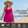 thumbnail image 6 of FEN AI One Piece Swimsuit Women Plus Size Tummy Control Bathing Suit V Neck Swim Dress Rose XL, 6 of 9