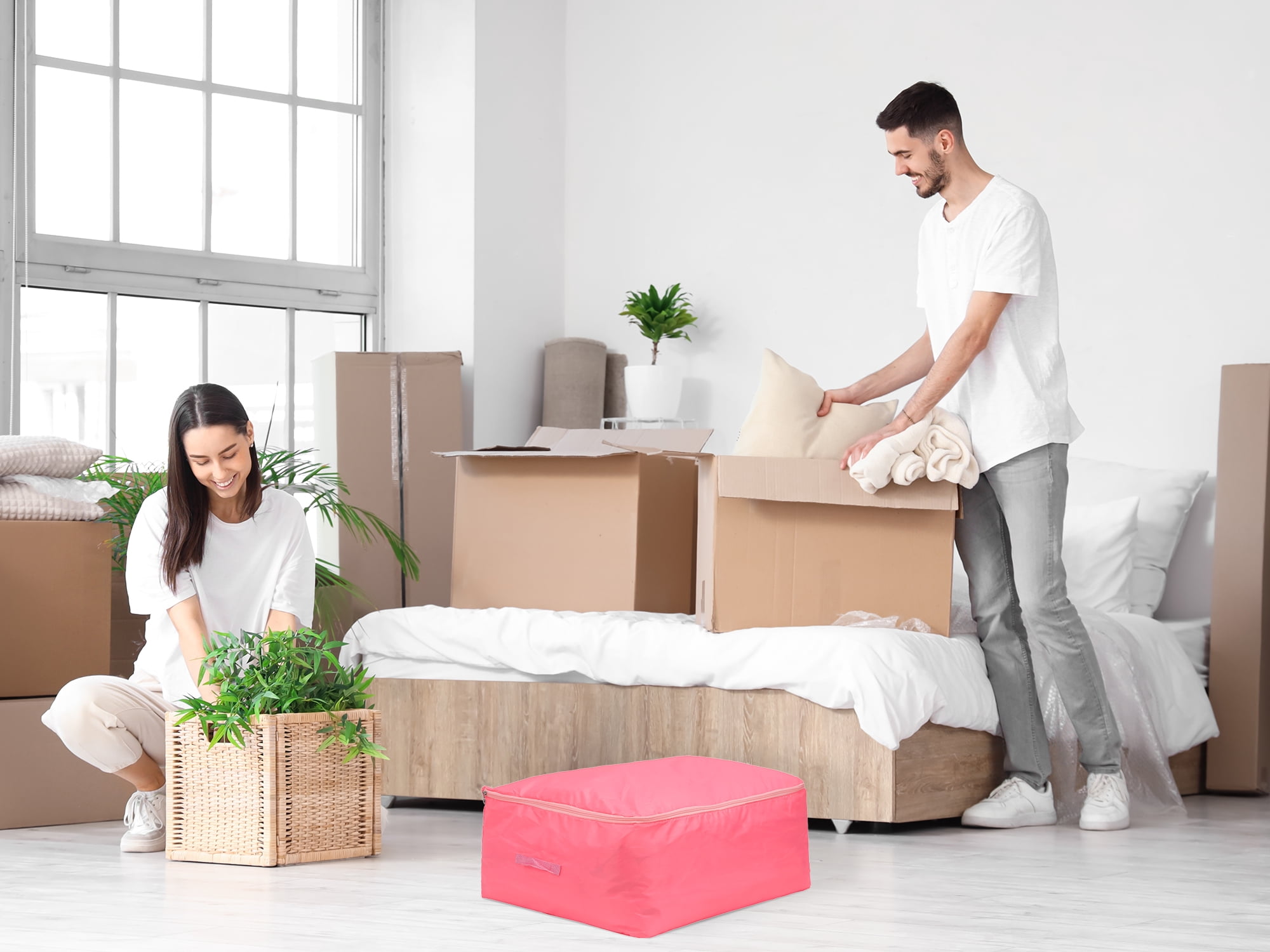 Unique Bargains 1 Pack Clothes Storage Bags Moving Bags Pink 23.5*19.5*10in