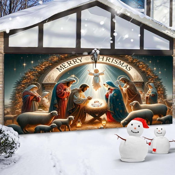Jolly Snowman Banner For Garage Door Background Large Outdoor Holiday Welcome Sign Merry Xmas Greeting Hanging Fabric Colorful Banner Valentine Banners Front Porch Garden Flags for All Seasons with