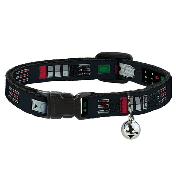 Star Wars Cat Collar, Breakaway Collar with Bell, Star Wars Darth Vader Utility Belt Bounding Black Grays Reds, 8.5 to 12 Inches 0.5 Inch Wide