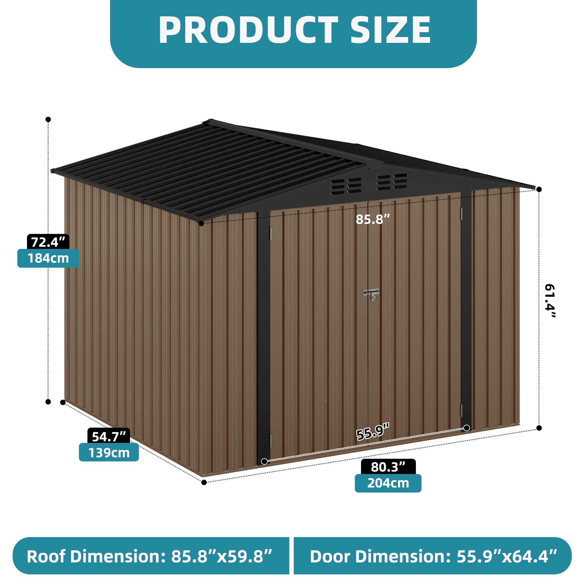 Uforic 7'x5' Metal Storage Shed, Heavy Duty Lockable Weatherproof Shed with Sloped Roof, Easy Assembly for Garden Tools & Bicycles, Brown