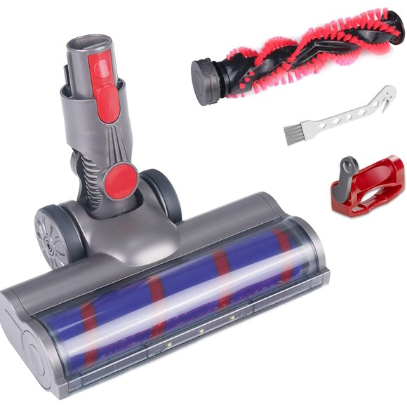 Brosse pour Dyson V7 V8 V10 V11 V15, Tête de Brosse Dyson avec Turbo et Rouleau Souple, DEL et Verrou à Gâchette, Accessoire Dyson pour Tapis, Parquet, Plancher de Bois