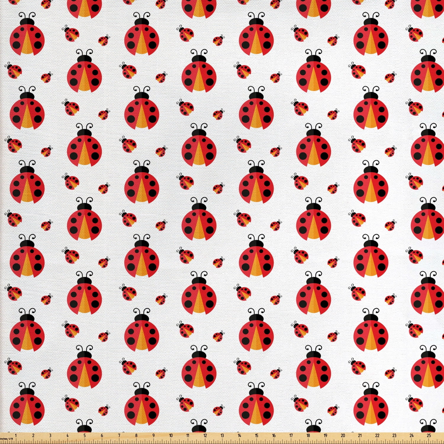 Ladybug Fabric by The Yard, Flat Design Insects Ladybug in Repeating