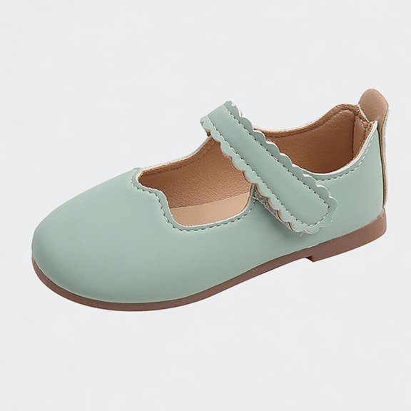 Ticikt Girls Scalloped Mary Jane Shoes, PU Leather Non- Ballet Flats for Toddler Girls,BU1,Size:3.5-4 Years