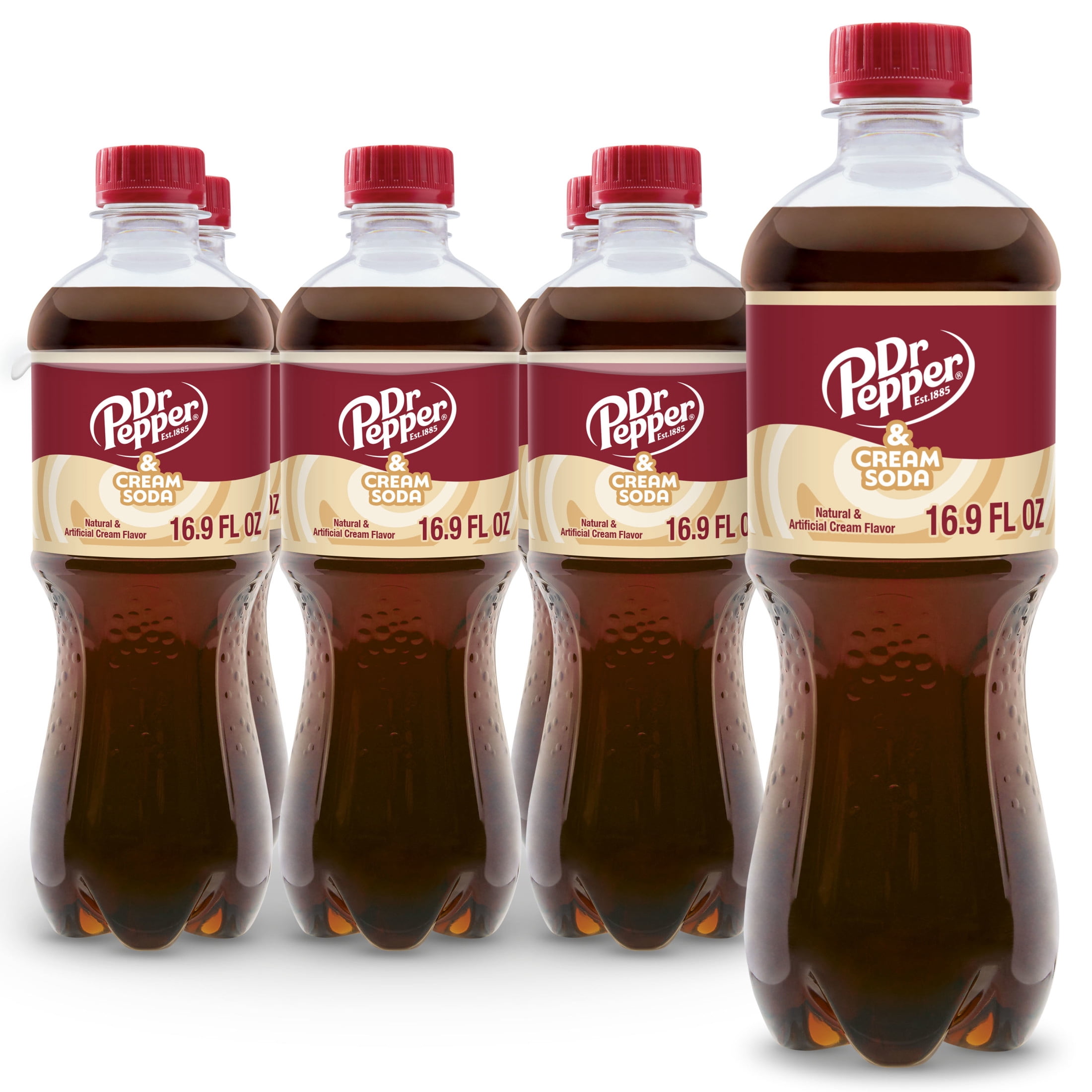 (2 pack) Dr Pepper & Cream Soda Pop, 16.9 fl oz, 6 Pack Bottles