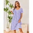 thumbnail image 2 of Ekouaer Cotton Nightgowns for Women Short Sleeve Night Gown V Neck Sleep Shirt Button Nightshirt Soft House Dress, 2 of 6